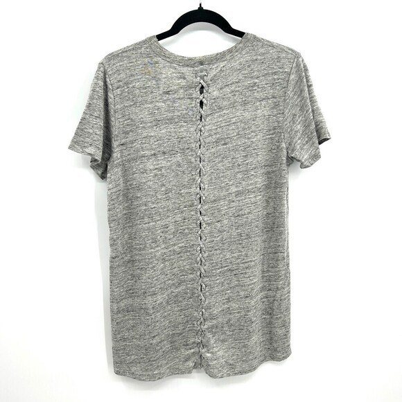 NWT CHASER Basic Linen Heather Gray Lace Up Back Burnout Shirt Size Medium - Picture 2 of 3